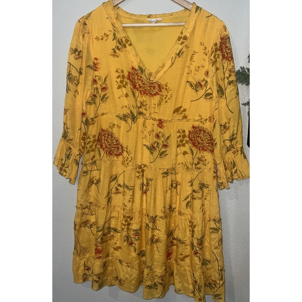 Kings Road Womens MARIGOLD Floral Dress Bohemian Gauzy Lined Cotton X-LARGE